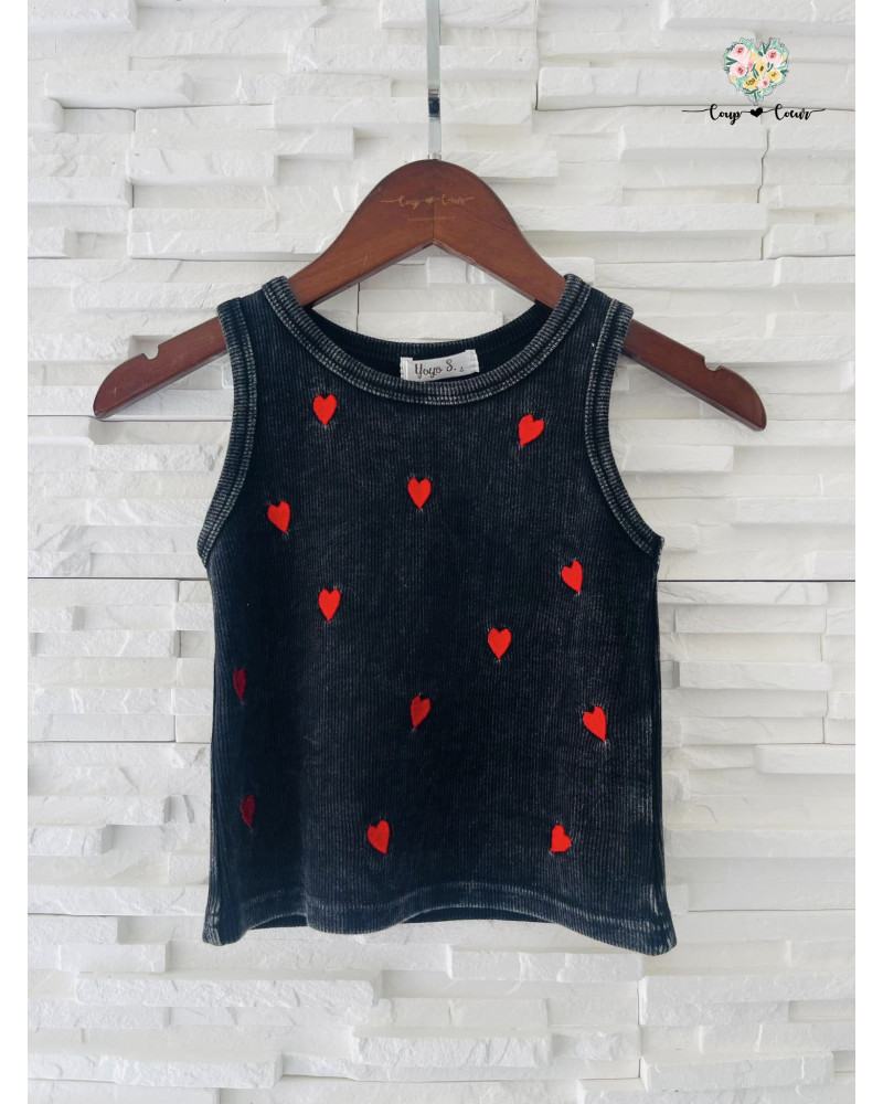 Débardeur coeurs rouge brodés - Noir