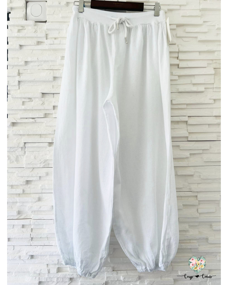 Pantalon sarouel uni - Blanc (jusqu'à un 48)