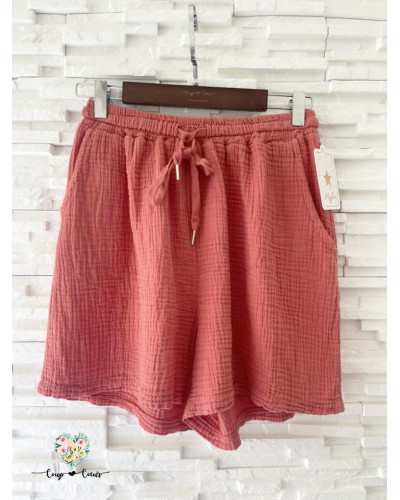 Short gaze de coton uni - Corail (jusqu'à un 42)