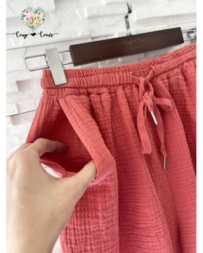 Short gaze de coton uni - Corail (jusqu'à un 42)