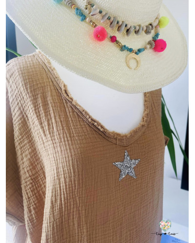 Robe mi-longue gaze de coton "Etoile" - Beige (jusqu'à un 44)