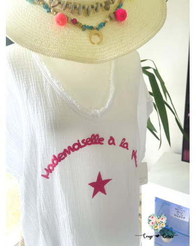 Robe mi-longue gaze de coton "Mademoiselle Plage" - Blanc (jusqu'à un 44)