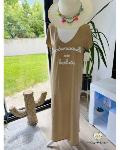Robe longue "Mademoiselle en basket" - Camel (jusqu'à un 42)