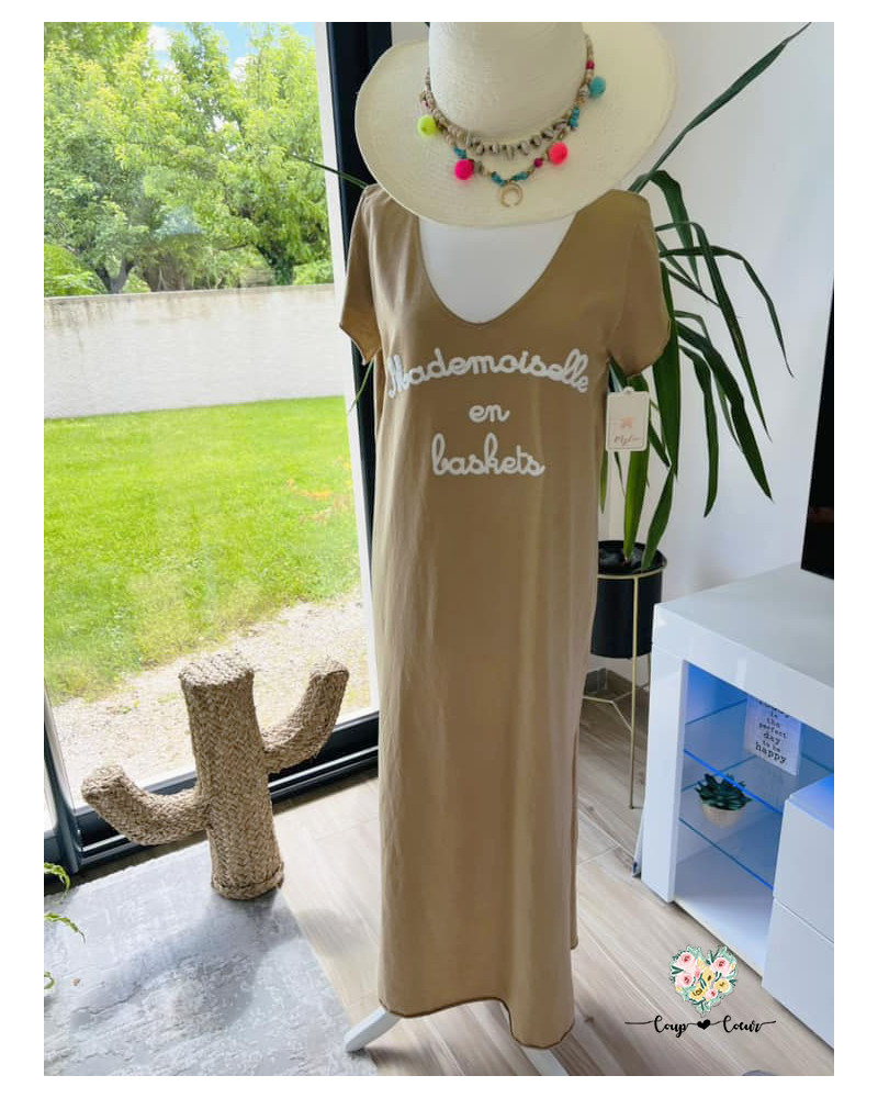 Robe longue "Mademoiselle en basket" - Camel (jusqu'à un 42)
