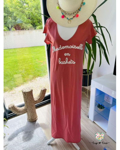 Robe longue "Mademoiselle en basket" - Corail (jusqu'à un 42)