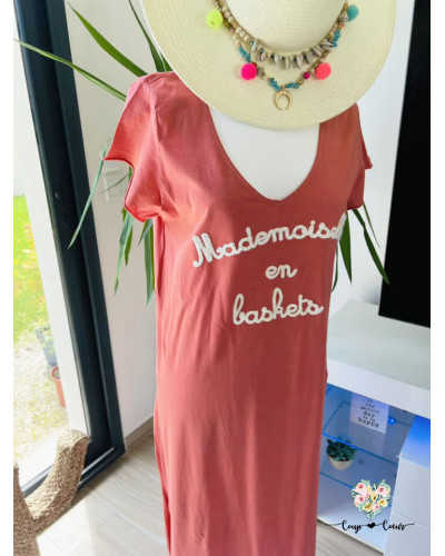 Robe longue "Mademoiselle en basket" - Corail (jusqu'à un 42)