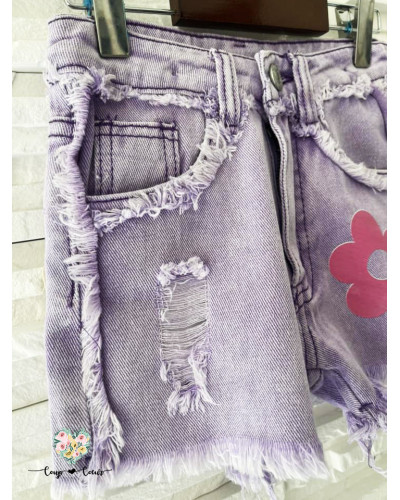 Short jean avec marguerrite - Lilas
