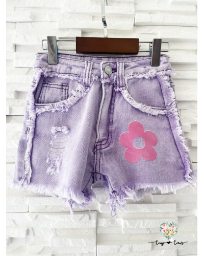 Short jean avec marguerrite - Lilas