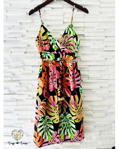 Combishort effet robe Tropicale - Noir