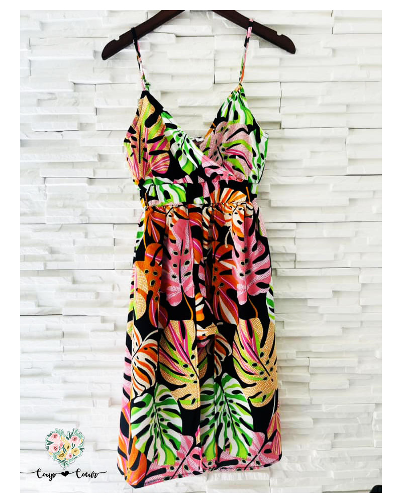 Combishort effet robe Tropicale - Noir