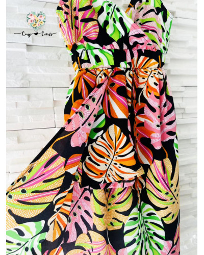 Combishort effet robe Tropicale - Noir