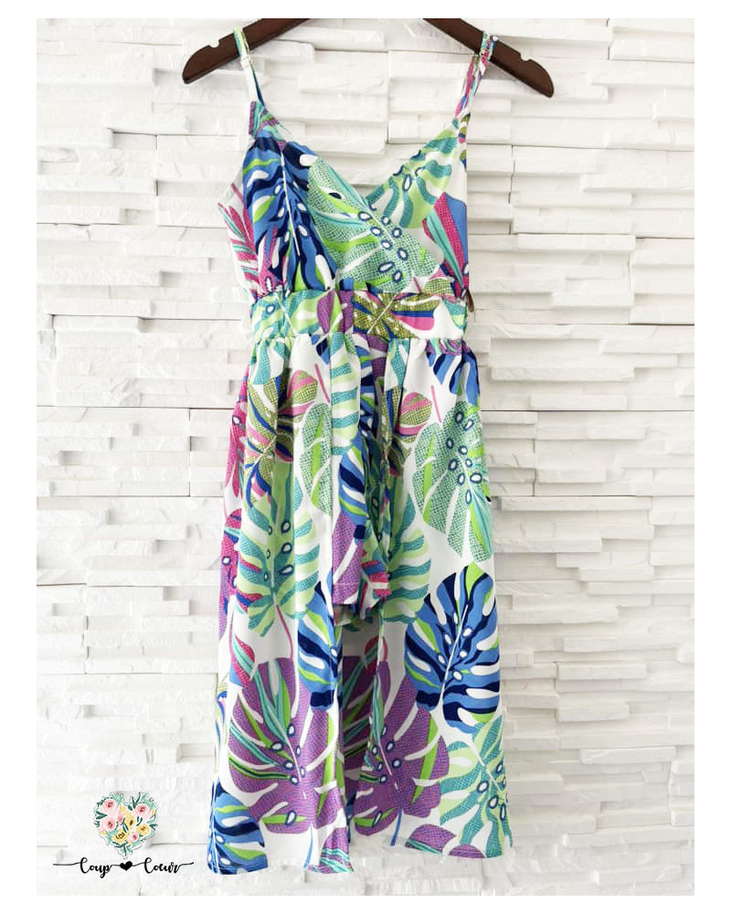 Combishort effet robe Tropicale - Bleu