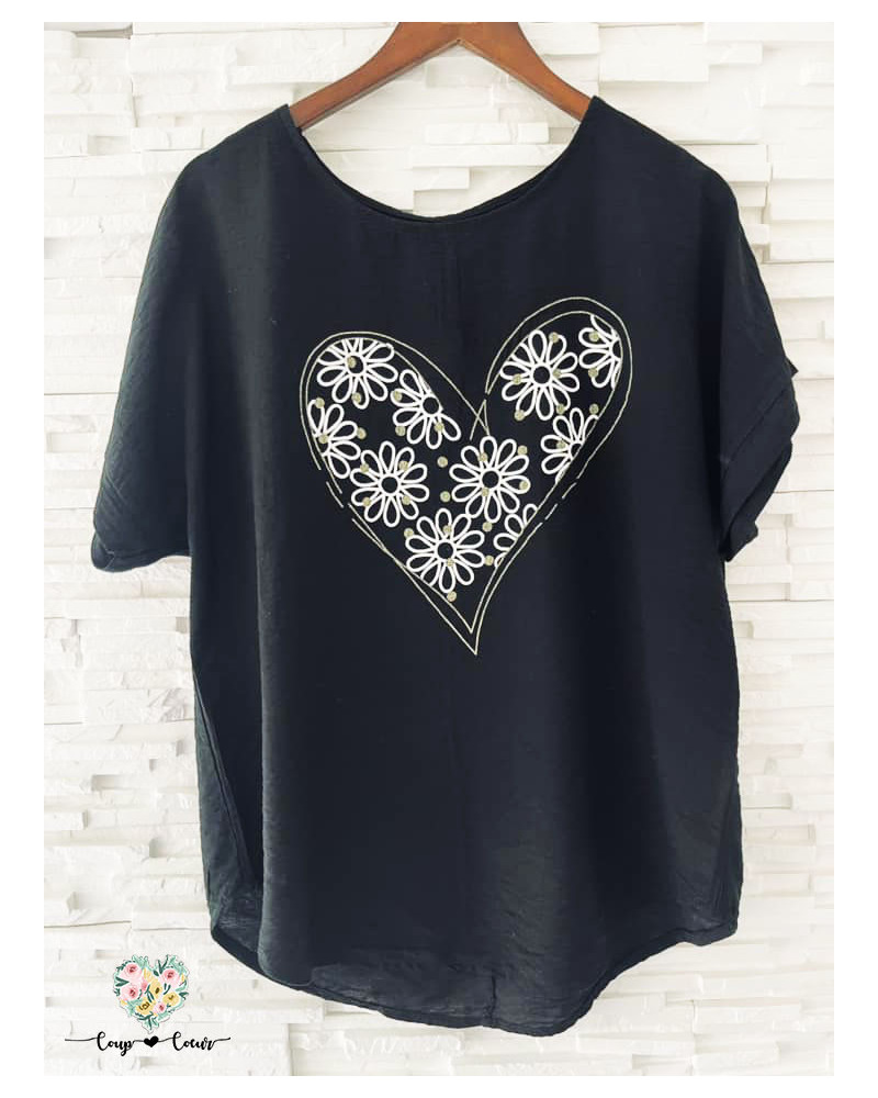 Haut coeur margueritte - Noir (jusqu'à un 46)