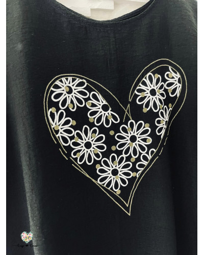 Haut coeur margueritte - Noir (jusqu'à un 46)