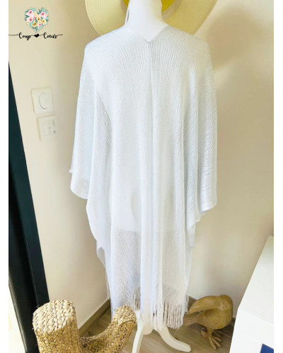 Pareo brillant à franges - Blanc argenté