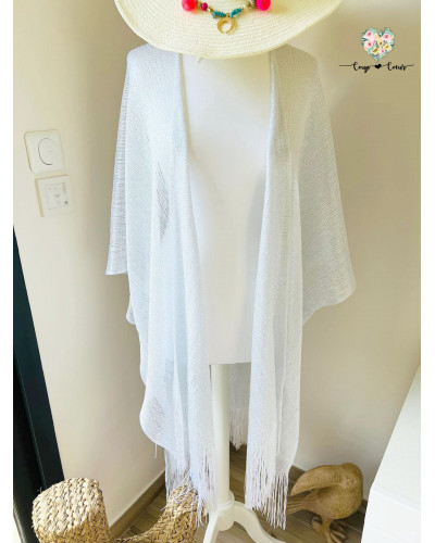 Pareo brillant à franges - Blanc argenté