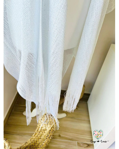 Pareo brillant à franges - Blanc argenté