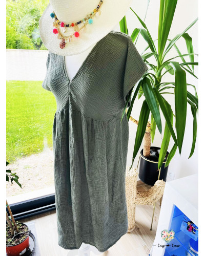 Robe gaze de coton unie - Kaki (jusqu'à un 44)