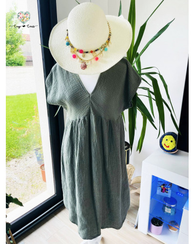 Robe gaze de coton unie - Kaki (jusqu'à un 44)