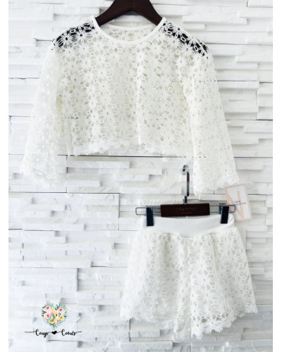 Ensemble short macramé - Vanille