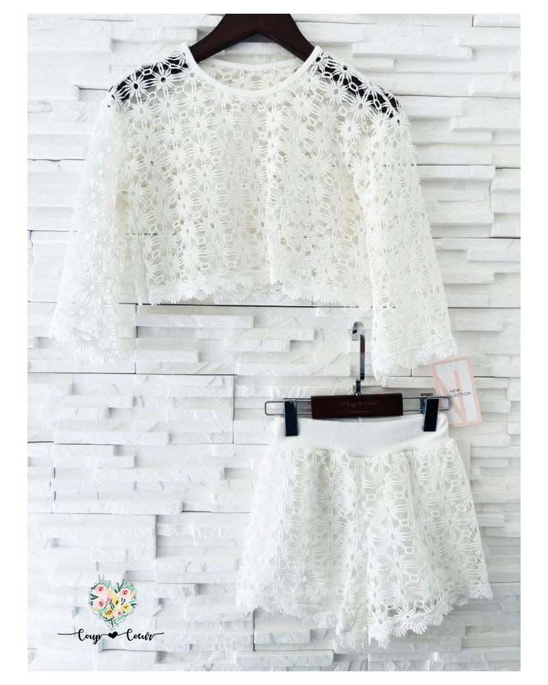 Ensemble short macramé - Vanille