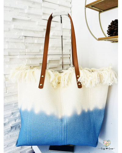 Sac plage bicolore - Bleu ciel