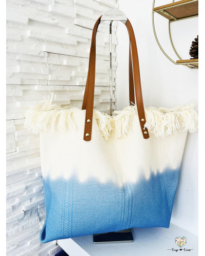 Sac plage bicolore - Bleu ciel