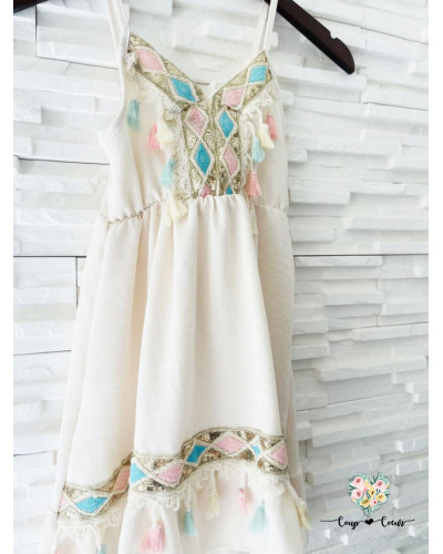 Robe à pompons Calista - Ecru