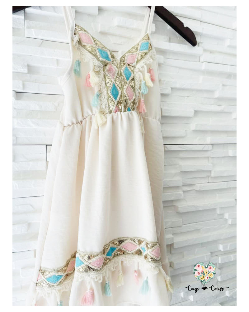 Robe à pompons Calista - Ecru