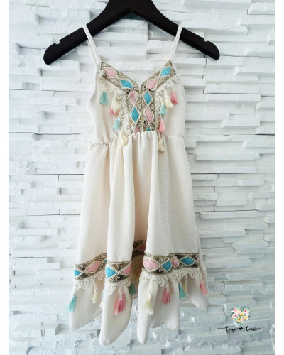 Robe à pompons Calista - Ecru