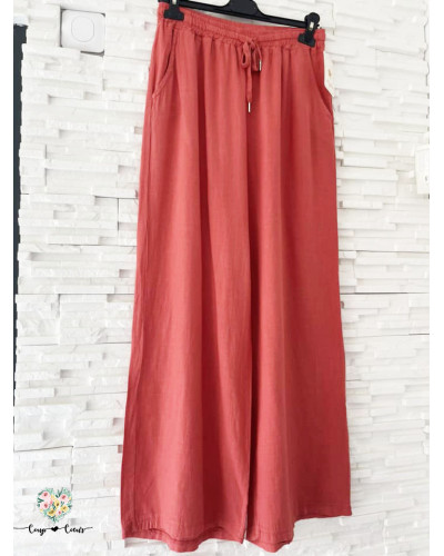 Pantalon fluide uni - Corail (jusqu'à un 42)