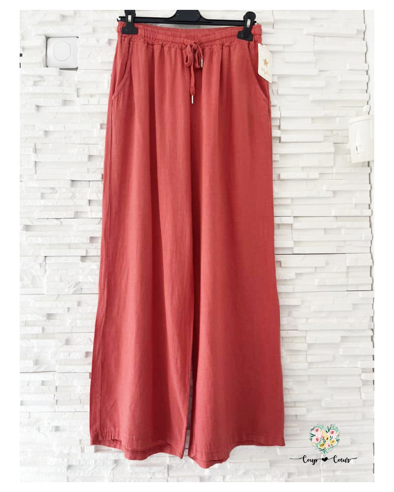 Pantalon fluide uni - Corail (jusqu'à un 42)