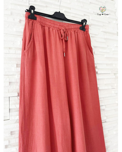 Pantalon fluide uni - Corail (jusqu'à un 42)