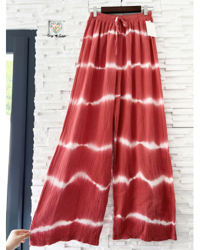 Pantalon gaze de coton Hippie - Corail (jusqu'à un 42)