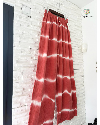 Pantalon gaze de coton Hippie - Corail (jusqu'à un 42)