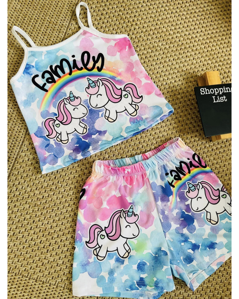 Ensemble/Pyjama short Licorne Arc en Ciel