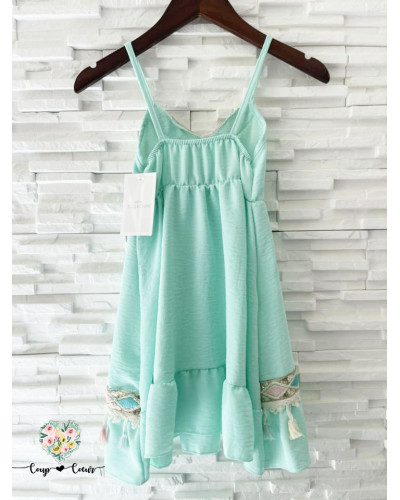 Robe à pompons Calista - Vert eau