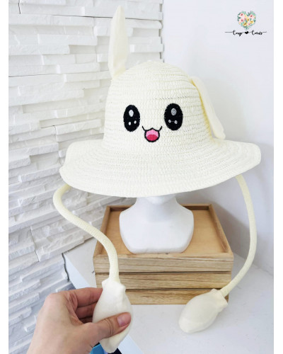 Chapeau enfant oreilles articulées (de 4 à 8 ans) - Blanc