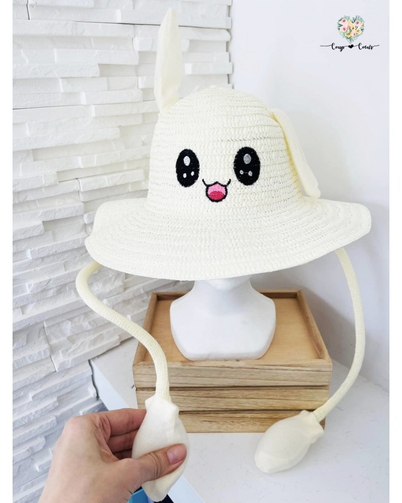 Chapeau enfant oreilles articulées (de 4 à 8 ans) - Blanc