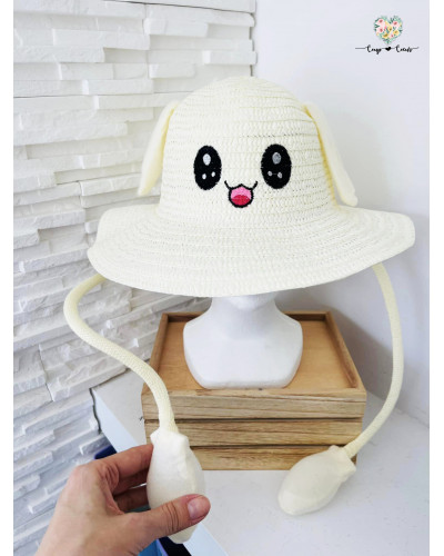 Chapeau enfant oreilles articulées (de 4 à 8 ans) - Blanc