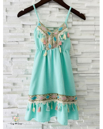 Robe à pompons Calista - Vert eau