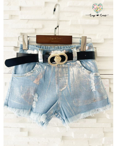 Short léger jean brillant argenté