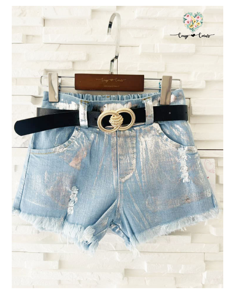 Short léger jean brillant argenté