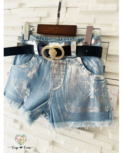 Short léger jean brillant argenté