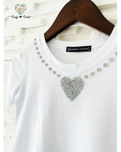Haut coeur strass - Blanc