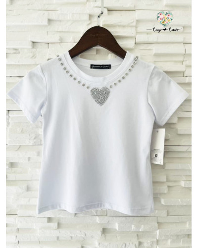 Haut coeur strass - Blanc