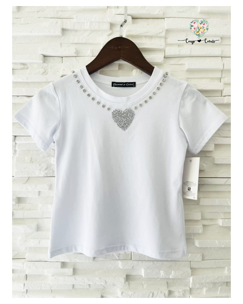 Haut coeur strass - Blanc